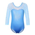 TFJH E Gymnastics Leotard for Girls 3/4 Sleeve Sequin Mesh Athletic Dancewear