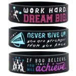 (6-Pack) Motivational Cheerleading Wristbands – Cheer Gifts Jewelry Accessories Awards for Cheerleaders Cheer Squad Moms Coaches – Ladies Size for Women Tween Teen Girls