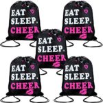 5 Pieces Cheerleading Drawstring Gym Bag Cheer Black Drawstring Bag Eat Sleep Cheer Drawstring Bag for Youth Sports Gift, 13.4 x 16.9 Inch