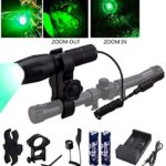 VASTFIRE 350 Yard Green Hunting light Zoomable Flashlight Hog Predator Lights with Pressure Switch Picatinny Rail Mount 1 Inch To 30mm Scope Mount Gift Carring Case
