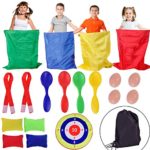 Outdoor Lawn Games Includes 4 Potato Sack Race Bags, 4 Spoons for Egg-and-Spoon Race Game, Toss Game Set with 4 Bean Bags and 2 Three-Legged Race Bands, Kids Outdoor Toys Birthday Party Games