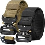 2PCS Tactical Belt,Military Style Webbing Riggers Web Gun Belt with Heavy-Duty Quick-Release Metal Buckle With 2 Keychains
