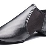 Cheapdancing Breathable Practice Jazz Shoes Soft-Soled Black Leather Ballroom Dance Shoes Unisex for Kids Men Women