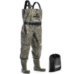 Foxelli Nylon Chest Waders – Camo Fishing Waders for Men with Boots – Use for Fly Fishing, Duck Hunting, Emergency Flooding – 100% Waterproof, Carrying Bag Included