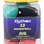 Python Variety Pack Racquetball(Jug) (12 Balls)(3-Black,3-Blue,3-Red, 3-Green)