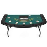 Giantex Folding Play Poker Table w/Cup Holder, for Texas Casino Leisure Game Room, Foldable Blackjack Table (7 Player (Poker Table))