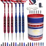Professional Steel Tip Darts Set – USA American Flag and Patriotic Bald Eagle Inspired Colors – Customizable Configuration 6 Steel Tip Darts |Shafts |Standard Flights | O-Rings | Darts Tool| Sharpener