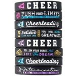 (12-Pack) Cheerleading Inspirational Bracelets – Wholesale Pack of 12 Silicone Rubber Wristbands – Cheerleading Team Gifts in Bulk, Cheer Squad Party Favors for Girls Women Cheerleaders