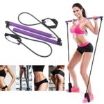 Artoflifer Exercise Resistance Band Yoga Pilates Bar Kit Portable Pilates Stick Muscle Toning Bar Home Gym Pilates with Foot Loop for Total Body Workout (Purple)