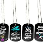 (12-Pack) Cheerleading Dog Tag Necklaces with Inspirational Quotes – Wholesale Bulk Pack of Necklaces for Cheerleading Party Favors and Supplies – Cheer Squad Gifts for Girls Women Cheerleaders