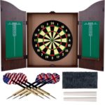 Trademark Gameroom Dartboard Cabinet Set with Realistic Walnut Finish