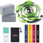 Syntus 9-in-1 Yoga Set, 1 Yoga Strap with 12 Loops, 2 EVA Foam Soft Non-Slip Yoga Blocks 9×6×4 inches,4 Resistance Bands with Instruction Book for Yoga, Pilates, Stretching and Toning Workouts