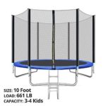 TRIPLETREE Trampoline with Safe Enclosure Net 10-Foot, 661 LB Capacity for 3-4 Kids, Waterproof Jump Mat, Ladder for Indoor and Outdoor, Blue