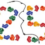 Jungle Gym Kingdom 25 Large Rock Climbing Holds with 8 Foot Knotted Rope for DIY Childrens Playground Wall Kids Indoor Outdoor Play Sets with Mounding Hardware