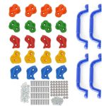 Premium 24 Piece Kids Rock Climbing Holds | 20 Stones and 4 Mounted Safety Handles| Assorted Hand and Foot Grip Shapes | Indoor and Outdoor Wall Use | Fun Children’s Playset Equipment Colors
