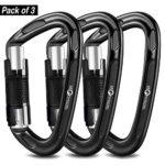 Storesum Climbing Carabiner with Auto Locking – 3 Pack Certified 24KN (5400 lbs) Heavy Duty Strong Caribeaners Clip for Rock Climbing Rappelling Swinging Dog Leash, Large, Black