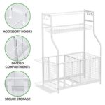 mDesign Metal Heavy Duty Sports Storage Rack with Top Shelf – Holds Basketballs, Water Bottles, Baseball Bats, Hats, Frisbees, Workout Gear, Tennis Rackets, Yoga Mats – White