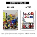 Mythinglogic Garage Storage System, Garage Organizer with Baskets and Hooks, Sports Equipment Organizer for Kids, Ball Rack, Garage Ball Storage, Sports Gear Storage, Black, Powder Coated Steel