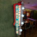 American Art Decor Game Room Play at Your Own Risk Vintage LED Marquee Sign Wall Decor for Game Room, Bar, Garage, Man Cave – Battery Operated (25” x 9” x 3”)
