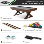 EastPoint Sports Billiard Pool Table with Felt Top – Features Durable Material and Parlor Style Drop Pockets – Includes Includes 2 Cues, Billiards Balls, and Triangle