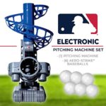 Franklin Sports MLB Electronic Baseball Pitching Machine – Height Adjustable – Ball Pitches Every 7 Seconds – Includes 6 Plastic Baseballs, Silver/Blue (6696S3)