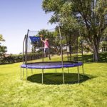 Skywalker Trampolines 12-Foot Jump N’ Dunk Trampoline with Enclosure Net – Basketball Trampoline, Blue