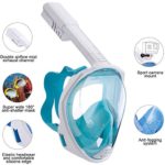 Dekugaa Full Face Snorkel Mask, Adult Snorkeling Mask with Detachable Camera Mount, 180 Degree Panoramic Viewing Upgraded Dive Mask with Safety Breathing System (Light Cyan, Large)