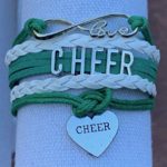 Cheer Charm Bracelet, Girls Infinity Love Adjustable Cheerleading Jewelry in Team Colors, Cheerleader Bracelet (Green/White)