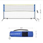 SONGMICS Badminton Net Set, Portable Sports Set for Badminton, Tennis, Kids Volleyball, Pickleball, Easy Assembly, 10 Feet Long Nylon Net with Poles, Blue and Yellow USYQ300Q02