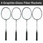 Falconz Badminton Set – 4 Graphite-Glass Fiber Rackets (80g-84g), 12 Goose Feather Shuttlecocks and 2 Racket Bags