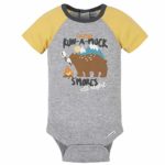 Gerber Baby Boys 4-Pack Short Sleeve Onesies Bodysuits, Grey Camping, 3-6 Months