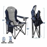 Coastrail Outdoor Camping Chair with Lumbar Back Support, Oversized Padded Lawn Chair Folding Quad Arm Chair with Cooler Bag, Cup Holder & Side Pocket, Supports 400lbs, Grey, XXL