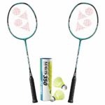 YONEX 2 Nanoflare Drive with Mavis 350 Yellow Medium Shuttle Badminton Combo Set