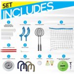 Franklin Sports Yard Games Combo Set – Volleyball/Badminton Net, 2 Player Badminton Set, Volleyball, Horsehoes Set, Flying Disc, Flip Toss
