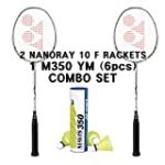 Yonex 2 Nanoray 10 F Rackets 1 tube Mavis 350 Yellow Medium Shuttlecock Combo Set