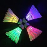 ZHENAN LED Badminton Shuttlecocks Dark Night Glow Birdies Lighting for Outdoor & Indoor Sports Activities (Feather_4pcs)