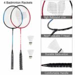 Goplus Portable Badminton Set, 10×5 ft Folding Adjustable Volleyball Badminton Net w/Carry Storage Base, 4 Rackets, 2 Shuttlecocks for Beach Backyard Combo Set (4 Player)