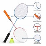 HIRALIY Complete Badminton Set, Badminton Rackets Set of 4 for Family Backyard Games, Includes 4 Rackets , 12 Nylon Birdies, 4 Replacement Grip Tapes and 1 Carry Bag