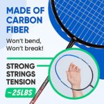 MATTCOT Badminton Set of 2 Rackets – 2 Carbon Fiber Rackets, 3 Badminton Birdies, 2 Sweatbands, Overgrip Tape, Frame Protector Tape, Portable Case – Outdoor Family Games & Pro Racket Sports