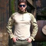 CARWORNIC Men’s Tactical Combat Shirt, Long Sleeve Camo Airsoft Army Military T Shirt