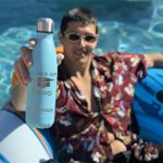 LaserGram Double Wall Stainless Steel Water Bottle, Figure Skater, Personalized Engraving Included (Light Blue)