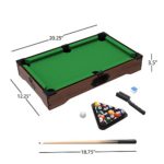 Mini Tabletop Pool Set- Billiards Game Includes Game Balls, Sticks, Chalk, Brush and Triangle-Portable and Fun for the Whole Family by Hey! Play!
