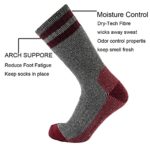 CEREBRO Merino Wool Socks for Men, Cushioned Mid-calf Socks Moisture Wicking Men’s Hiking Socks for Home, Trekking, Outdoors (4Pairs Green+Grey+Brown+Red)