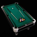 Lancaster 90 Inch Self Leveling Arcade Billiard Table with K-66 Bumper, 2 Pool Cues, Triangle Rack, and Billiard Balls Set