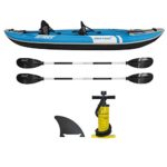 Driftsun Voyager 2 Person Tandem Inflatable Kayak, Includes 2 Aluminum Paddles, 2 Padded Seats, Double Action Pump and More