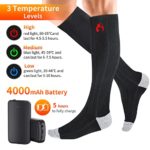 2021 Upgraded Heated Socks for Men Women with 2 Heating Elements, Rechargeable 4000mAh Battery Powered Foot Warmer with 3 Temp Levels, Windproof Electric Heated Socks for Skiing Hiking Riding Hunting