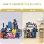 Garage Sports Equipment Storage Organizer with Baskets and Hooks – Easy to Assemble – Sports Ball Gear Rack Holds Basketballs, Baseball Bats, Footballs, Tennis Rackets and More (King)