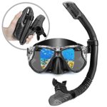 xdobo Snorkeling Gear for Adults Snorkel Set Scuba Snorkel Mask + Foldable Diving Snorkel Tube + Adjustable Snorkeling Fins/Swimming Flippers Comes with Carry Bag and Waterproof Phone Bag (Black, L)