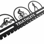 URBN Metal Wall Mount Triathlete Triathlon Swim Bike Run Sports Medal Hanger and Lanyard Ribbon Display Holder Rack with 20 Easy Hanging Hooks & Simple Install – Black