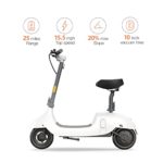 OKAI Beetle Electric Scooter with Seat, Up to 25 Miles Range & 15.5MPH, Modern Moped Scooter Bike with 10inch Vacuum Tires (White)